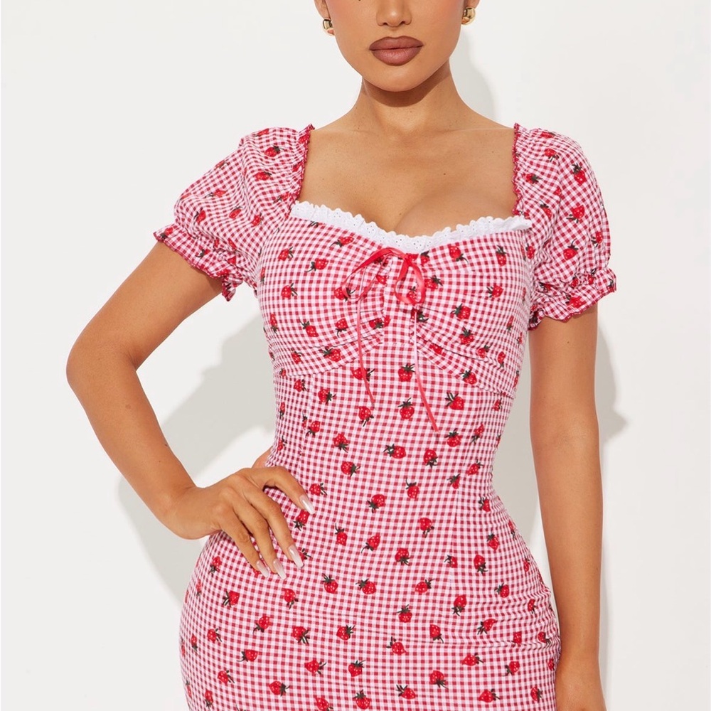 Fashion Nova Red and White Gingham Mini Dress